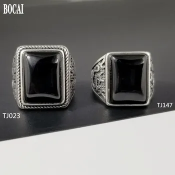 S925 Sterling Silver Black prírodného kameňa pánske prstene starožitné staré nastaviteľný krúžok výrobcov veľkoobchod