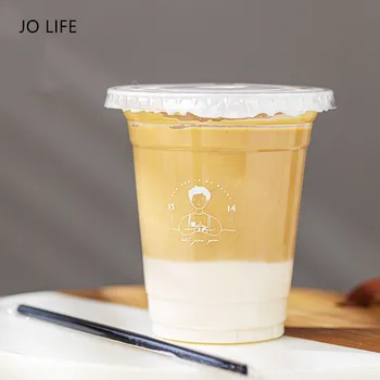 JO ŽIVOT 50pcs Jednorazové Mlieko Čaj Priehľadný Plastový Pohár S Vekom Kávy Nápojov Šťavy Poháre Takeaway Pitnej Balík