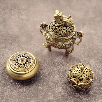 Antique Brass Tri Nohy Qilin Hlavu Lopatku Horák Mini Ozdoby Starovekej Čínskej Zviera Lopatku Kryt Pevné Medené Čaj Stôl Dekor