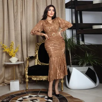 Wepbel Arabská Strana Moslimské Oblečenie Móda Ženy Ramadánu Abaya Islamské Oblečenie Ulici Lumbálna tvaru Vysoký Pás Tesné Šaty Župan