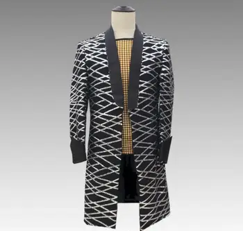 flitrami sako mužov dlho vyhovuje vzorov, mens coats fáze kostýmy pre spevákov, oblečenie pre tanečné hviezdy štýl šaty punk rock masculino