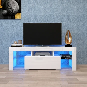 Moderné LED TV Stojan pre Tv prijímače s Vysokým Leskom Zábavné Centrum Médií Konzoly so Svetlami Bielej na Čiernu TV Console Tabuľka Skrine