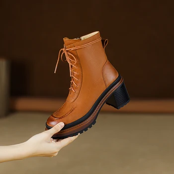 2022 Ženy, členkové topánky prírodná koža 22-24.5 CM Nepremokavého Nubago cowhide plný moderné kožené topánky bočné zip platformu topánky