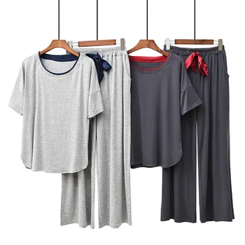 Ženy Jeseň Voľné Krátke Pyžamo Voľné Modálne Sleepwear Kolo Krku Pohodlné Elastické Salónik Nosenie Pevnej Domov Pijamas 2020