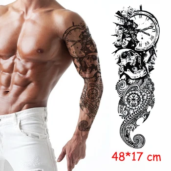 Nepremokavé Dočasné Tetovanie Nálepky lebky hodiny plné rameno čiernej falošné tatto veľké veľkosť flash tetovanie rukáv tetovanie pre mužov, ženy