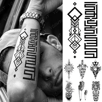 Nepremokavé Dočasné Tetovanie Nálepky Čierny Štvorec Totem Flash Tetovanie Tiger Stereo Totem Body Art Rameno Falošné Tetovanie Ženy Muži