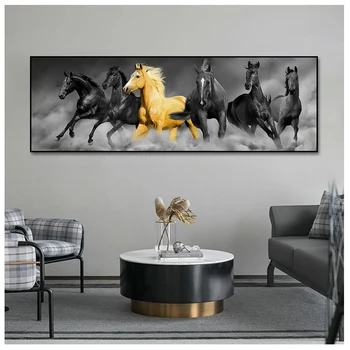 DIY diamond maľovanie Čiernej a zlatej obrázok kôň Moderné nástenné mozaiky umenie Zvierat plagát Obývacia izba Domáce dekorácie Veľké veľkosť