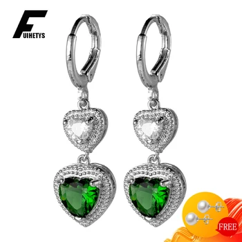 Elegantné Ženy Náušnice Striebro 925 Šperky Srdce Tvar Emerald Zirkón Drahokam Drop Náušnice pre Svadobné Zapojenie Príslušenstvo