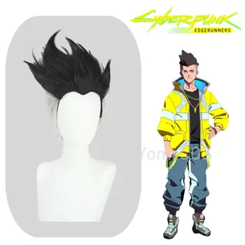 Anime Cyberpunk Edgerunners Martinez David Cosplay Parochňu Krátke Vlasy Čierne a Šedé Tepelne Odolných Vlákien Halloween Party Roleplay