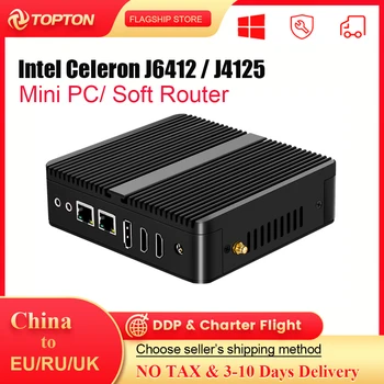 Topton Intel Celeron J6412 J4125 Priemyselné Výpočet Quad Core Dual Gigabit LAN, 2x RS232 4xUSB Windows 10 Linux r bez ventilátora Mini PC