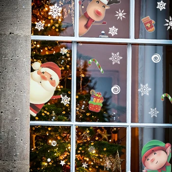 Vianočné Santa Claus Elk Snehuliak Okno Nálepky Sobov Snowflake Obtlačky Vianočné Dekorácie pre Domov Nový Rok Samolepky na Stenu