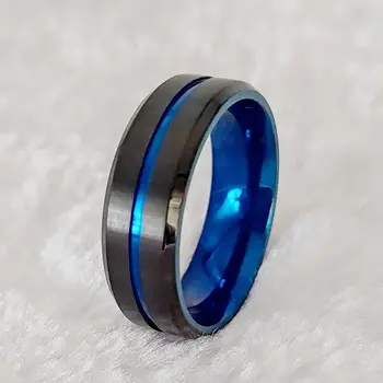 Vysoká Kvalita Západnej Dizajnér Bicolor 8mm snubné prstene pre mužov muž čierna modrá módne nehrdzavejúcej ocele výročie prst prsteň