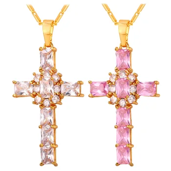 Collare Crystal Cross Prívesok Zlatá/Strieborná Farba AAA Cubic Zirconia Náboženské Šperkov Náhrdelník Ženy Reiki Vianočný Darček P410