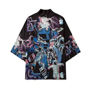 Japonskí Muži Móda Oblečenie Letné Streetwear Astronaut Tlač Kimono Cardigan Taoistických Župan Mužov Unisex Trend Kimonos Streetwear
