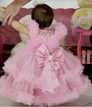 Batoľa Baby Girl Dress Veľký Luk Narodeninovej Party Šaty Deti Zdobiť Fotografie Rekvizity Prvé Slávnostné Udalosti