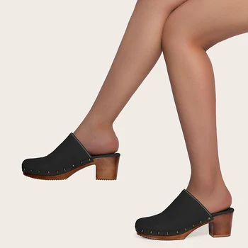 Na jar a na Jeseň Dámy Nit Zábal Prsty Papuče 2022 Nové Ženy Móda Bežné dámske Sandále Robustný Polovice Podpätky