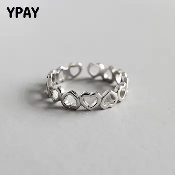 YPAY Ženy Pevné 925 Sterling Silver Otvoriť Krúžky pre Dievčatá Riadkov Srdce Osobné Nastaviteľný Krúžok Jemné Strany Šperky YMR587