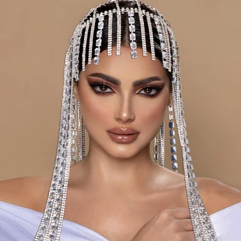 Stonefans Námestie Crystal Strapec Vlasy Reťazca Headpiece Indické Šperky Ženy, Luxusné Bling Drahokamu Hlavový Most Klobúk Nevesta Príslušenstvo