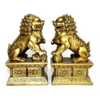 Archaický lev mosadzná socha Fu Foo Psa fengshui Dvere stráže lions Sochy pár