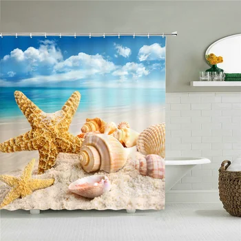 Sea Shell Beach Sprchové Závesy Kúpeľňa Nepremokavé Vaňa Obrazovke Večerné Západ Slnka Sprchové Závesy Vysokej Kvality Domova