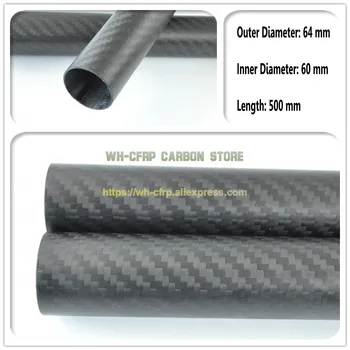 64mm OD x 60 mm ID Uhlíkových Vlákien Trubice 3 k 500MM Dlho (Roll Zabalené) oxid potrubia , so 100% karbónu, Japonsko 3 k zlepšeniu materiál