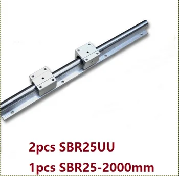 1pcs SBR25 - 2000mm lineárne železničnej sprievodca podporou + 2ks SBR25UU lineárne ložiská bloky