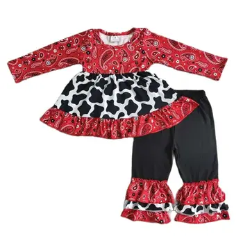 6 B2-23 Dievčatá Oblečenie Red Top Black Prehrabať Nohavice Spadajú Zimné Oblečenie Detí Boutique Oblečenie, Detské Odevy
