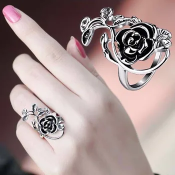 Retro Strieborné Pozlátené Gotický Ruže Kvet Krúžok Barokový Kúzlo Ženy Punk Krúžok Príslušenstvo 2021 Kórejský Módne Ženy Strany Šperky
