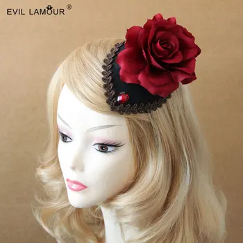 Princezná lolita tiaras Gothic, Vintage rose svadobné hostiny festival priadza kvet Malý klobúk vlasy klip vlasy príslušenstvo FJ - 144
