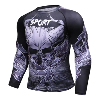 2021 Hot Predaj MMA kondičný Beh T-Shirt Rashguard Mužov Dlhý Rukáv T Košele Kulturistike MMA Oblečenie Sport 3D Print T Shirt Topy