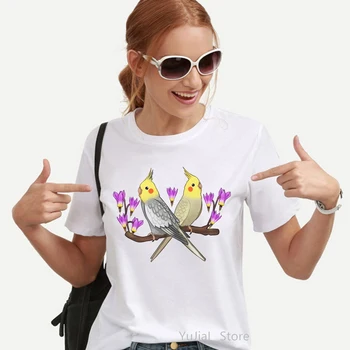 2022 Najnovšie Cockatiel Papagáj Poznámka Bird Tlač T-Shirt dámske Oblečenie Zábavné Biele Tričko Femme Letné Módy Tee Tričko Žena