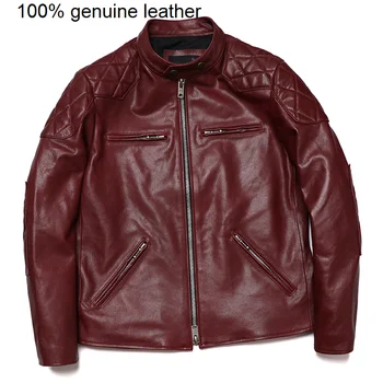 Baránkom Novej Reálne Motocycle Červená Bunda pre Mužov 100% Originálne Kožené Biker Coats Človek Štíhly Bundy Módne Oblečenie