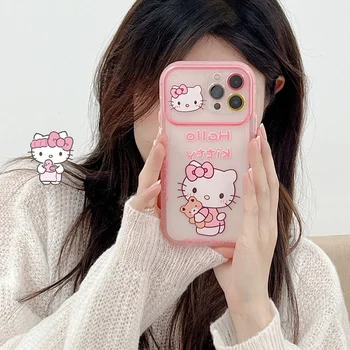 Roztomilý Hello Kitty Kreatívny Objektív Silikónové Telefón púzdra Pre iPhone 13 12 11 Pro Max XR XS MAX X Kawaii Dievča Shockproof Soft Shell