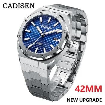 CADISEN Nové 42MM Muži Hodinky Mechanické Automatické NH35A Modré Hodinky Muži, 100M Vodotesné Značky Luxusné Bežné Obchodné Náramkové hodinky