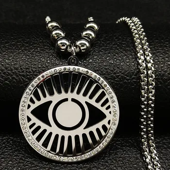 Islamský Oko Crystal Nehrdzavejúcej Ocele Choker Náhrdelník pre Ženy, Strieborná Farba Dlhé Perličiek Náhrdelník Šperky ojo turcoS07