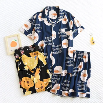 Leto, 100% Bavlna Cardigan Pyžamo pánske Tenké Krátke rukávy Šortky Japonské Kreslené Rayon Môžu Byť Nosené Mimo Domova Oblečenie Oblek