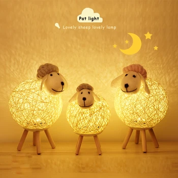 Roztomilý Ovce LED Nočné Svetlo Ručne tkané Tienidlo Mesiac Lampa Spánku Spálňa Posteli Dekorácie Zvieratá Obal, Nočné lampy Deti Darček