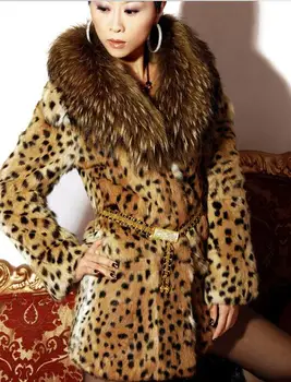 Leopard Tlač kožušiny, kožená bunda dámske teplé faux noriek kožušiny kožený kabát ženy voľné bundy zimné hrubé veľké módne kožušiny golier