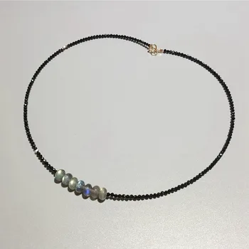 Ľalie Šperky Aurora Labradorit Black Spinelovou 925 Sterling Silver Gold Color Náhrdelník Jemné Šperky Drop Shipping