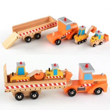 Deti Drevené Veľké Truck Transport Nastaviť Simulačný Model Hračky, detský Drevený Vzdelávacie Hračka Darčeky Pre Deti