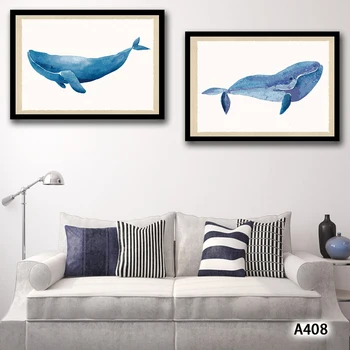 Moderné Abstraktné olejomaľba Tlač na Plátno 2ks Cartoon Zvierat Dolphin Plátno Tlač Wall Art Obraz pre Home Decor