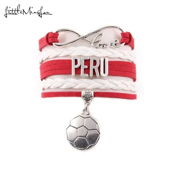 Malý Minglou Nekonečno lásky, Peru náramok futbal kúzlo kožené šnúrky zábal krajiny mužov náramky & prívesky pre ženy šperky