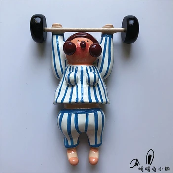 Roztomilý kreslený vzpierania bábika živice chladnička nálepky stereo magnetické samolepky, dekorácie