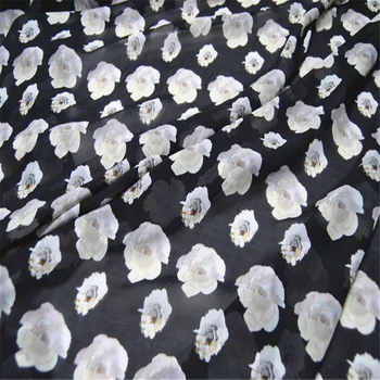 Biely Kvetinový Elegantný Štýl Populárnej Príčinné Dizajn Hodvábny Šifón Textílie s Mäkké Pocit Materiál 2022 Nové