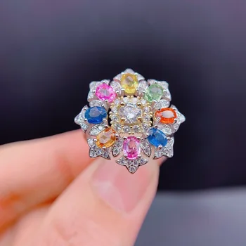 Nové Luxusné Strieborné Farby Dúhy Umelé Turmalín Prstene Pre Ženy Oslňujúci Vykladané Zirkón Nastaviteľný Krúžok Svadobné Šperky