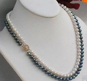 2 riadky, 8 a 9 mm čierna + biela Akoya SOUTH SEA pearl náhrdelník 18