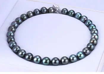 šľachtické ženy darček Šperky Strieborná Spona DLHO 18 PALCOVÝ 10-11 mm prírodný Austrálsky južných morí black pearl náhrdelník