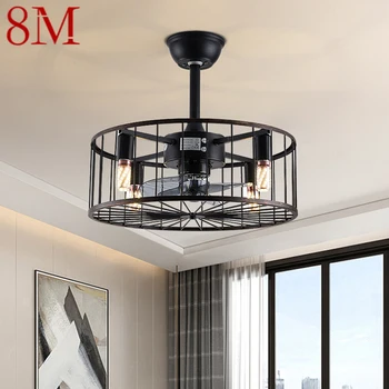 8M Americký Stropné Ventilátory Svetlá Black LED Žiarovka S Diaľkovým ovládaním pre Domáce Spálňa Jedáleň Loft Retro