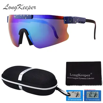 LongKeeper Klasické Luxusné Značky Zrkadlové Modré Šošovky, slnečné Okuliare Polarizované Mužov Športových Okuliarov TR90 Rám S UV400 Prípade Hombre