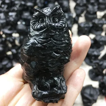 Roztomilý Prírodný Kameň Čierny Obsidián Ručne Vyrezávané Egyptský sova Boh Zvierat Silný Socha Pre Domáce Dekorácie Darček